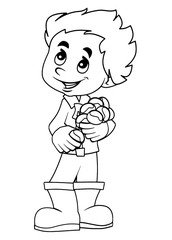 cartoon scene with child gathering chestnuts - vector coloring page - illustration for children
