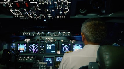 Captain is controls the airplane, rear view.