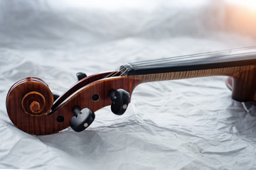Obraz na płótnie Canvas Violin scroll,pegbox and neck on background