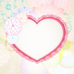 Abstract floral background. Vector heart  with flower dahlia. Element for design.