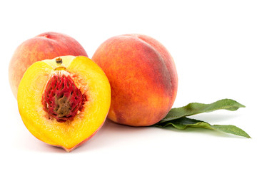 Fototapeta na wymiar Ripe peach fruit isolated on white background cutout.