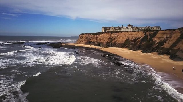 Aerial Footage of the stunning coastal cliffs of Half Moon Bay near San Francisco Bay Area California USA