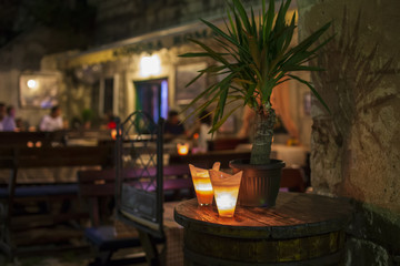 Decorations of street cafe, restaraunt in Kotor, Montenegro