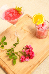 Photo of watermelon cocktails and roses.