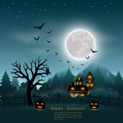 Halloween poster on dark blue background with place for your text