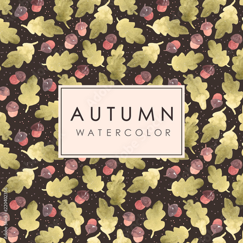 Hand Drawn Watercolor Frame With Acorns And Oak Leaves Autumn