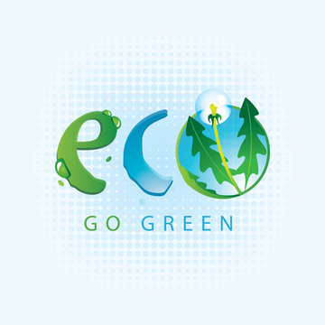 Vector banner on the theme of environmental protection and ecology of planet. Eco Go Green concept with spray water and dandelion
