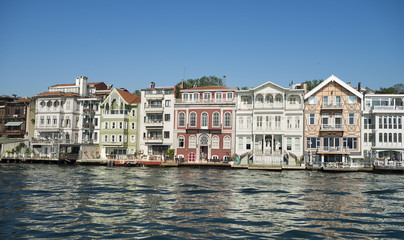 Historical waterfront mansions called yali at Yenikoy district on the European shores of Bosphorus Strait, Istanbul, Turkey. 