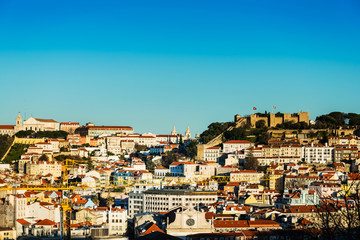 Lisbon, Portugal.- February 11, 2018 : Traditional old buildings in Lisbon, Portugal, Europe