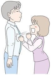 男性を軽く叩くOL