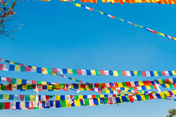 Colorful Prayer flags and blue sky