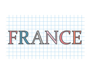 France word on checkered paper texture- vector illustration