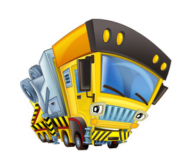 Naklejka premium cartoon scene with tow truck looking and smiling on white background - illustration for children