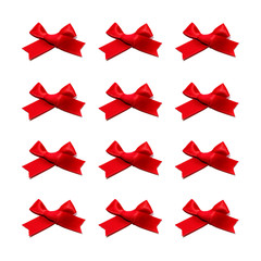 白い背景に赤いリボンを綺麗に並べる