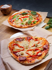 Delicious fresh pizza on dark