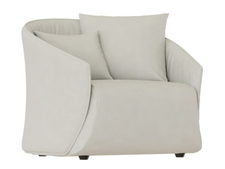 Soft light armchair with two pillows on a white background 3d rendering