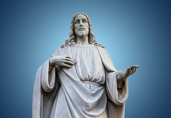 a statue of jesus with open hands