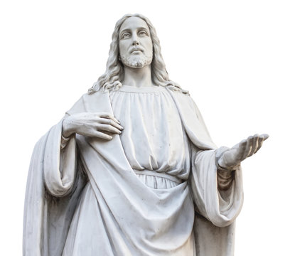 a statue of jesus with open hands. isolated
