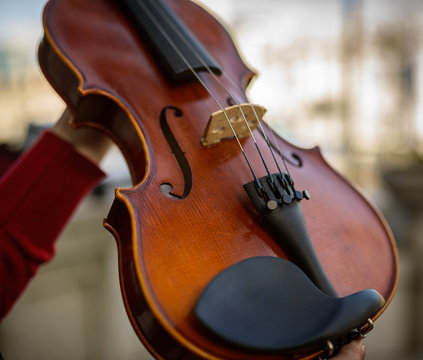 Detail of violin. Selective focus with shallow depth of field.