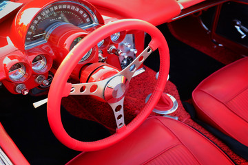 Fototapeta na wymiar Vintage Red Sportscar with Sporty Leather Interior