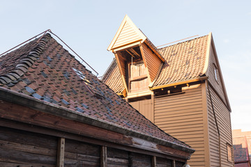 Bergen norway brygge in the morning, norway, europe, old houses