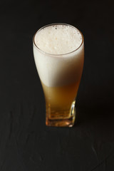 Light beer in a glass bowl on a black background. Beer in the bar