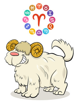 Aries Zodiac sign with cartoon dog