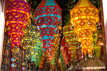colorful Chinese lanterns in a store on Beijing's shopping street
