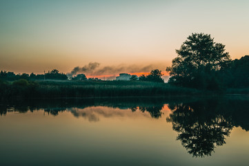 Sunset over lake in rural Ukraine