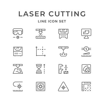 Set line icons of laser cutting