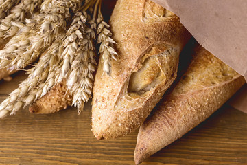 Tasty Crusty Baguettes on Wooden Background Tasty Homemade Bread Above Close Up