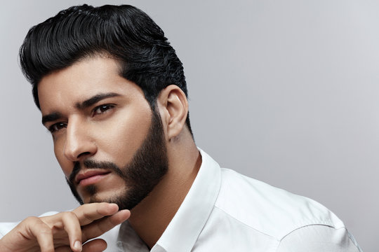 Beauty. Man With Hair Style And Beard Portrait. Handsome Male 