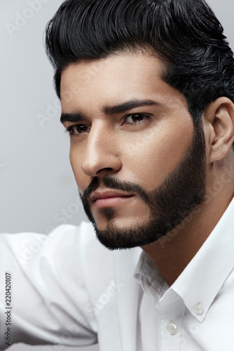 Handsome Man With Hair Style Beard And Beauty Face Portrait