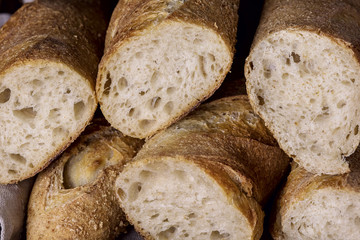 Tasty Crusty Baguettes on Wooden Background Tasty Homemade Bread Horizontal Close Up