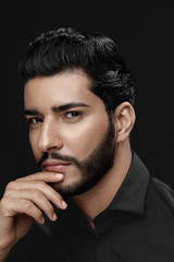 Obraz premium Men Haircut. Man With Hair Style, Beard And Beauty Face Portrait