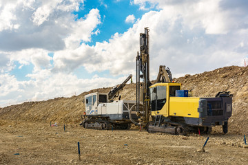Drilling machine working on a construction site
