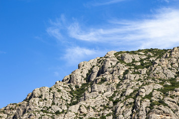 The mountain of Monserrat against the blue sky