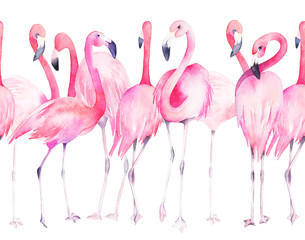 Watercolor seamless pattern with exotic flamingo. Summer decoration print for wrapping, wallpaper, fabric