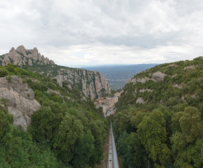 View towards Santa Maria de Montserrat Abbey, Barcelona, Catalonia, Spain.