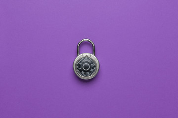 Dial Metal Combo Lock Front View locked on purple background used