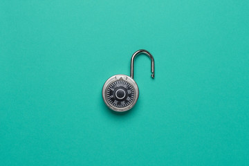 Dial Metal Combo Lock Front View open on green background used