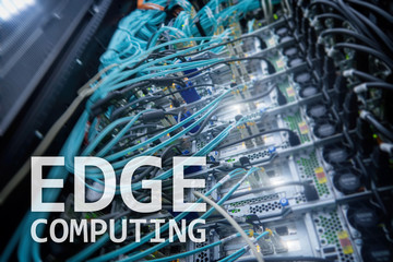 EDGE computing, internet and modern technology concept on modern server room background.