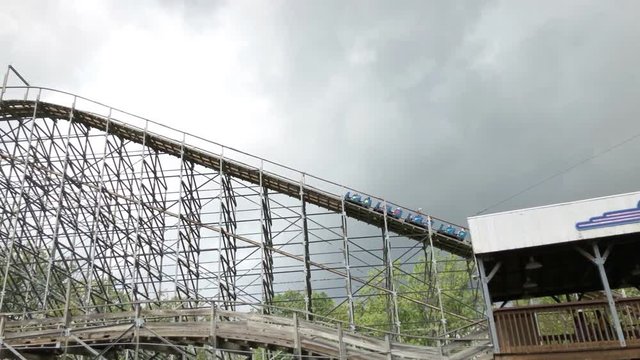 Wooden rollercoaster in theme park