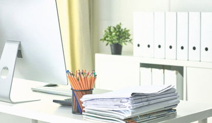 Workspace presentation mockup, Desktop computer and office supp