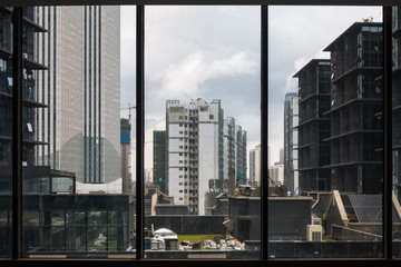 View of Construction Scene City Window Panels Buildings Landscape