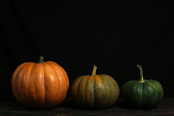 Pumpkin on a dark background, chelow. Copy space.