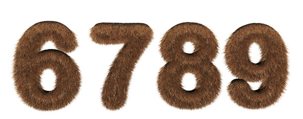 Numbers fur - 3d render - 6, 7, 8, 9
