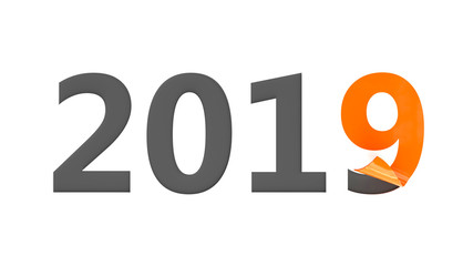 2019 paper cut text. New Year 2019 3d concept