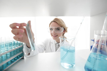 closeup.portrait of doctor biologist in the lab.