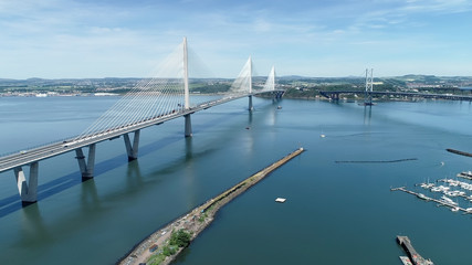 Fototapeta premium Aerial view of the Queensferry Crossing bridge near Edinburgh.